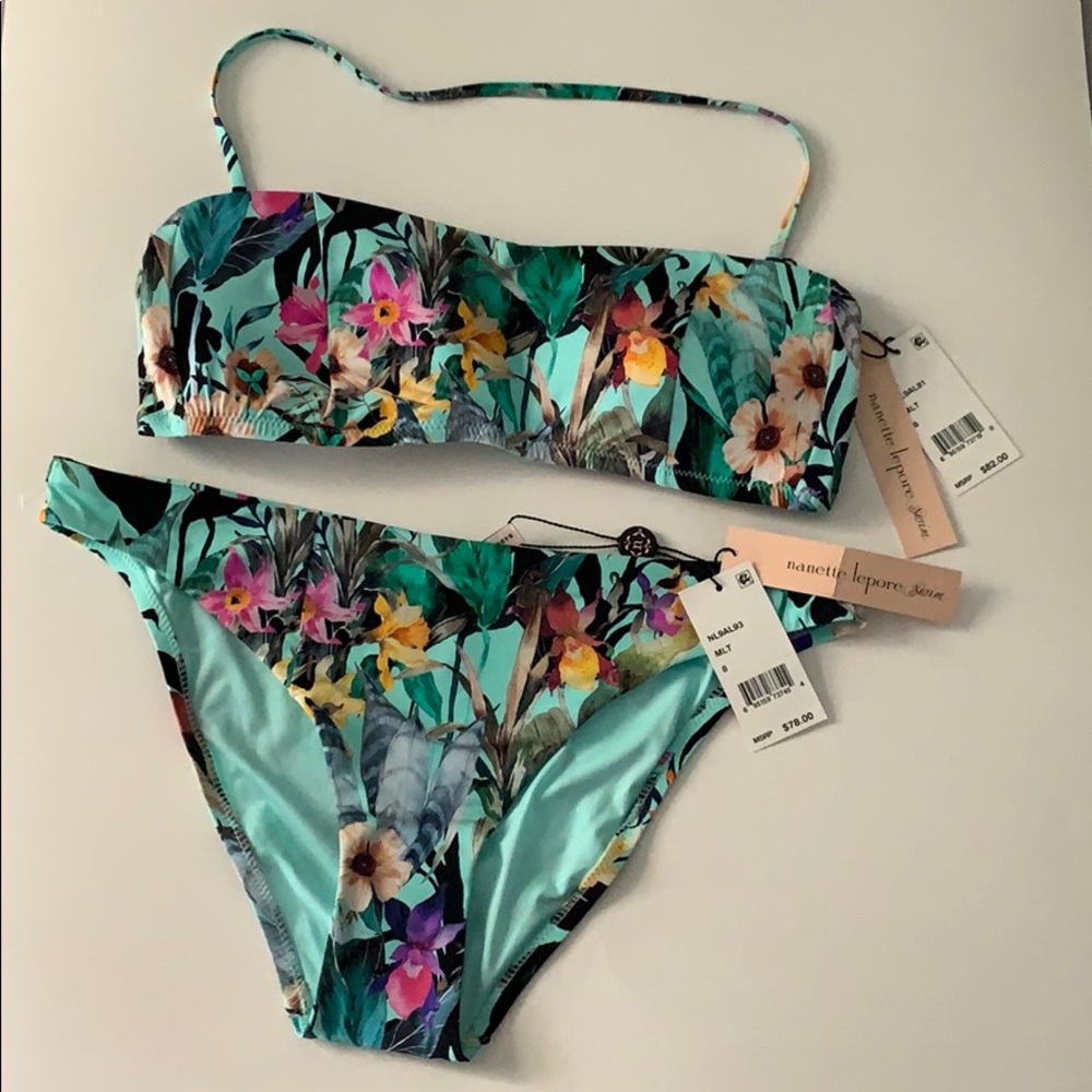 NWT Nanette Lepore botanical bandeau bikini